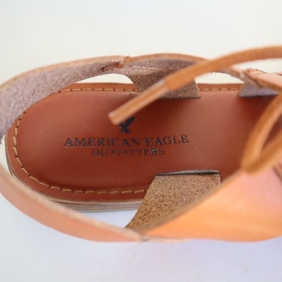 American Eagle Outfitters Brown Leather Gladiator Lace-Up Sandals, Size 8 - Picture 6 of 12